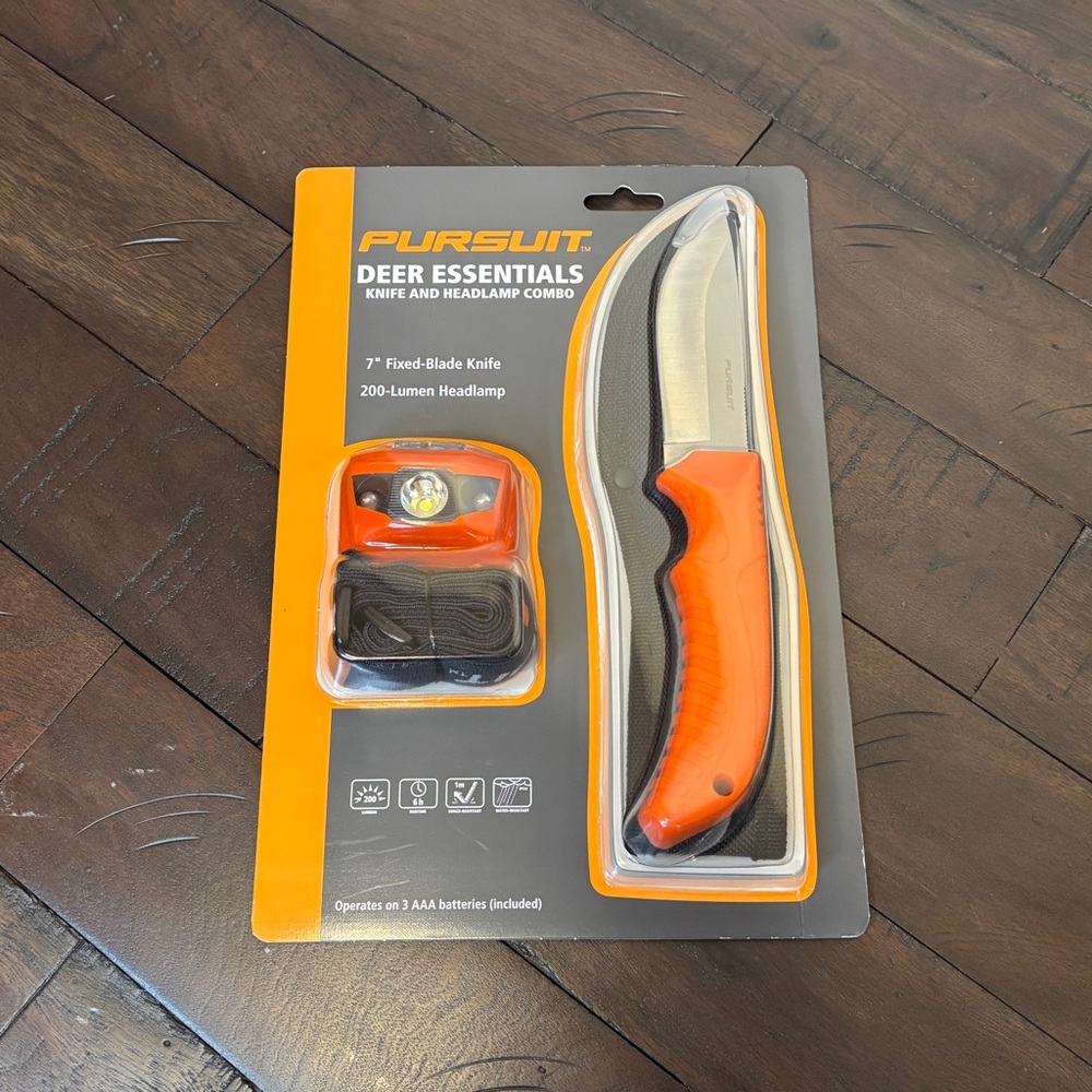 Pursuit Deer Essentials Fixed Blade Hunting Knife and Headlamp Combo‎ NEW